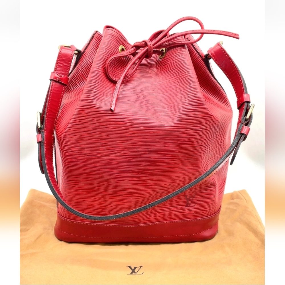 Authentic Louis Vuitton Epi Red Noe Drawstring Bucket Bag